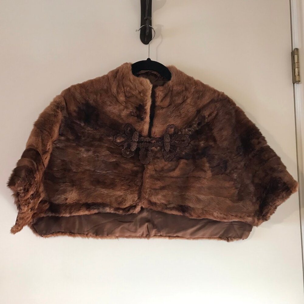 Italian Vintage REAL Mink Brown Cape with Embroidered clasp